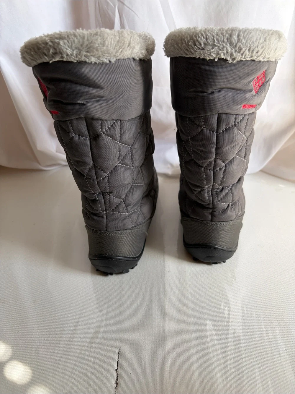 Columbia Omni-Grip Waterproof  Gray Quilted Faux-Fur Trim Winter Boots